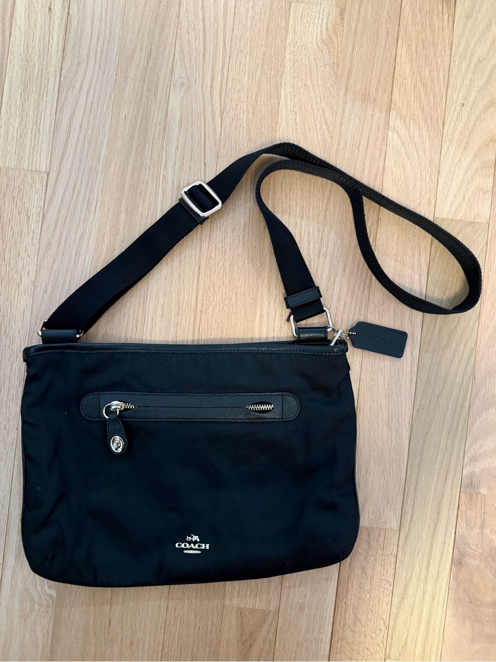 Coach Black Nylon Messenger Bag with Gold Hardware